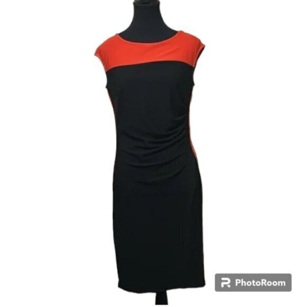 IMPRESS Orange/Black Cap Sleeve Bodycon Dress with Side Ruffle